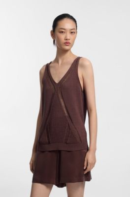 Knitted top with mixed structures, Dark Brown