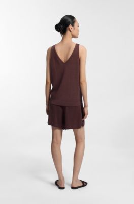 Knitted top with mixed structures, Dark Brown