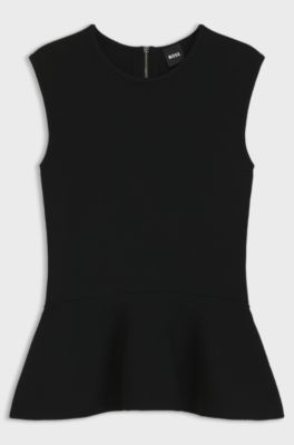 Sleeveless top with peplum hem, Black