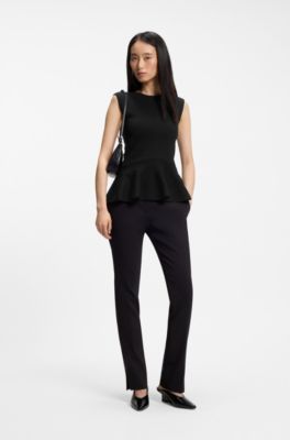 Sleeveless top with peplum hem, Black