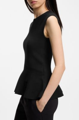 Sleeveless top with peplum hem, Black