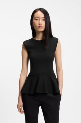 Sleeveless top with peplum hem, Black