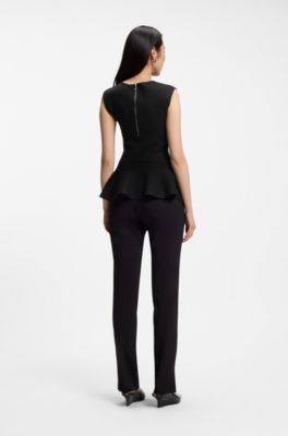 Sleeveless top with peplum hem, Black