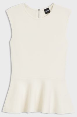 Sleeveless top with peplum hem, White