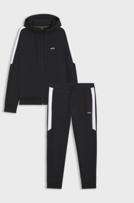 Stretch-cotton tracksuit set with contrast inserts, Black