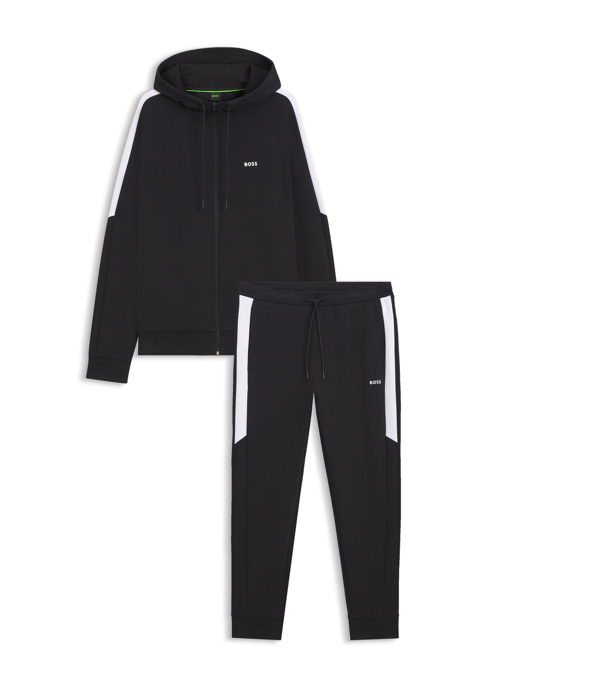BOSS Stretch-cotton tracksuit set with contrast inserts Black