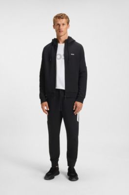 Stretch-cotton tracksuit set with contrast inserts, Black