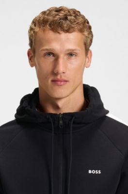 Stretch-cotton tracksuit set with contrast inserts, Black