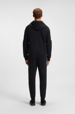 Stretch-cotton tracksuit set with contrast inserts, Black