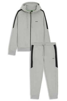 Stretch-cotton tracksuit set with contrast inserts, Light Grey