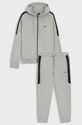 Stretch-cotton tracksuit set with contrast inserts, Light Grey