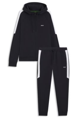 Stretch-cotton tracksuit set with contrast inserts, Dark Blue