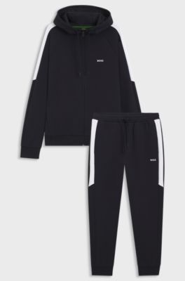 Stretch-cotton tracksuit set with contrast inserts, Dark Blue