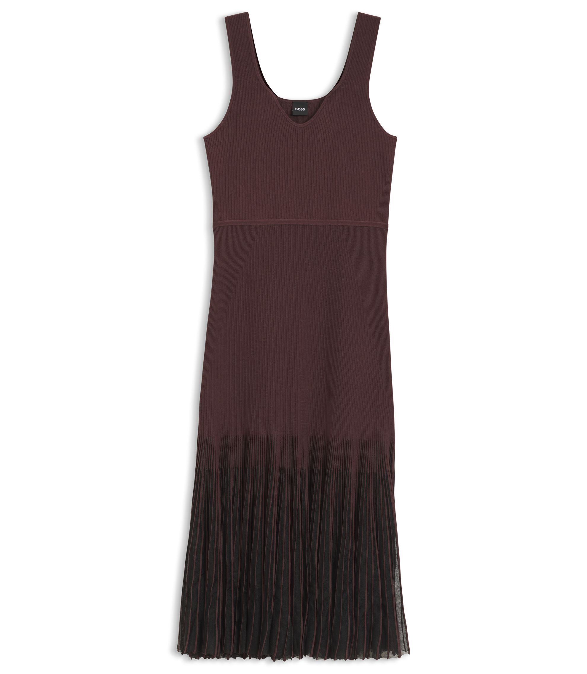 BOSS - Rib-knit dress with sheer pleating - Dark Brown