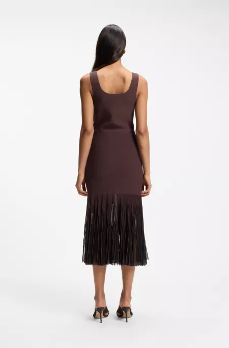 Rib-knit dress with sheer pleating