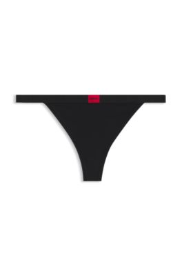 Low-rise thong with branded waistband, Black