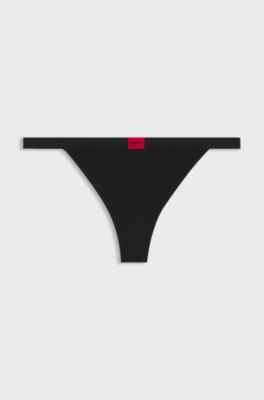 Low-rise thong with branded waistband, Black