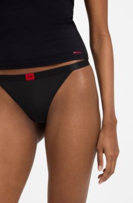 Low-rise thong with branded waistband, Black
