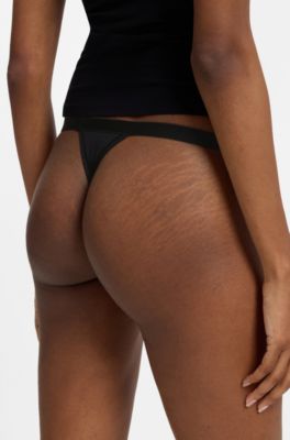 Low-rise thong with branded waistband, Black