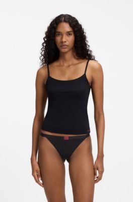 Low-rise thong with branded waistband, Black