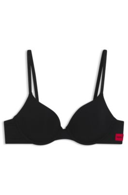 Padded T-shirt bra with red logo label, Black