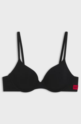 Padded T-shirt bra with red logo label, Black