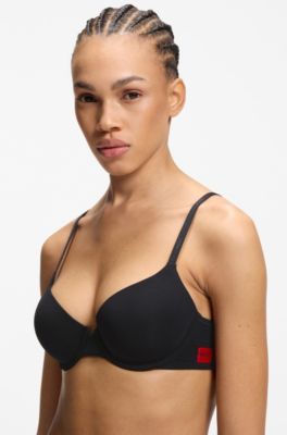 Padded T-shirt bra with red logo label, Black