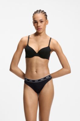 Padded T-shirt bra with red logo label, Black