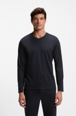 Mercerised stretch-jersey pyjama set with all-over print, Dark Blue