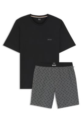Cotton pyjama set with logo details, Dark Grey