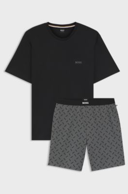 Cotton pyjama set with logo details, Dark Grey