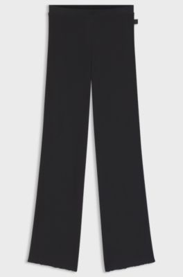 Cotton-blend pyjama bottoms in waffle jersey, Black