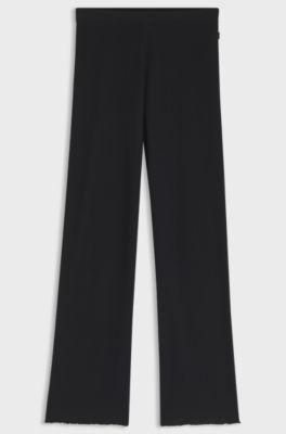 Cotton-blend pyjama bottoms in waffle jersey, Black