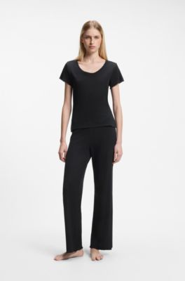 Cotton-blend pyjama bottoms in waffle jersey, Black