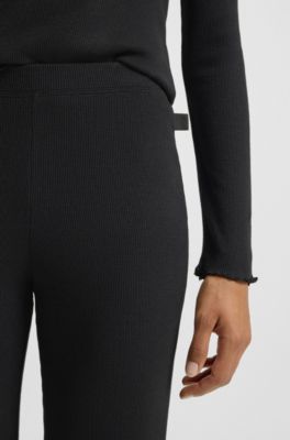 Cotton-blend pyjama bottoms in waffle jersey, Black