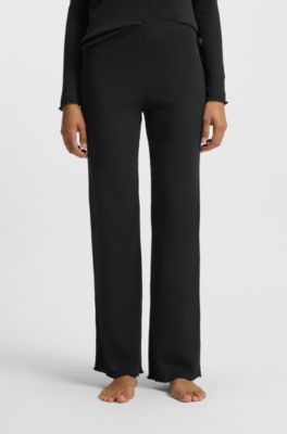 Cotton-blend pyjama bottoms in waffle jersey, Black