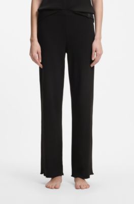 Cotton-blend pyjama bottoms in waffle jersey, Black