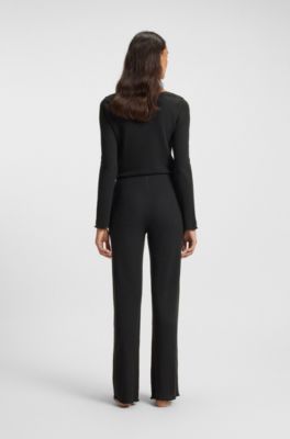 Cotton-blend pyjama bottoms in waffle jersey, Black
