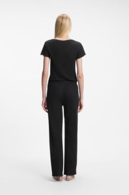 Cotton-blend pyjama bottoms in waffle jersey, Black