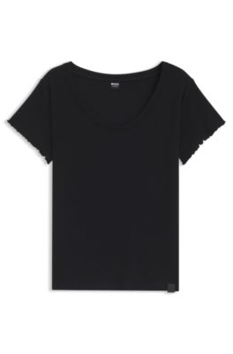 Waffle-structure pyjama T-shirt in a cotton blend, Black