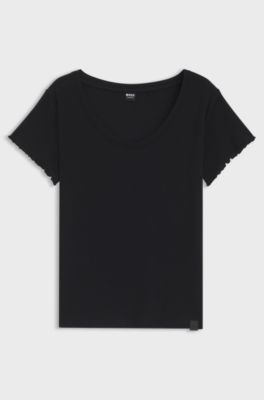 Pyjamashirt met wafelstructuur van katoenmix, Zwart