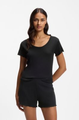 Pyjamashirt met wafelstructuur van katoenmix, Zwart