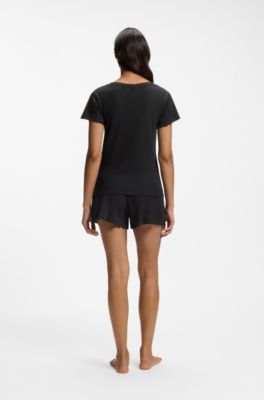 Pyjamashirt met wafelstructuur van katoenmix, Zwart
