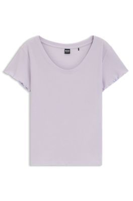 Waffle-structure pyjama T-shirt in a cotton blend, Light Purple