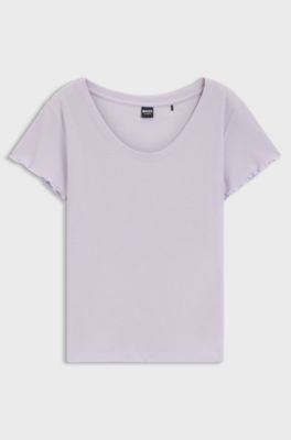 Waffle-structure pyjama T-shirt in a cotton blend, Light Purple