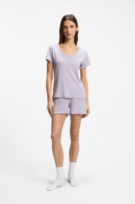 Waffle-structure pyjama T-shirt in a cotton blend, Light Purple