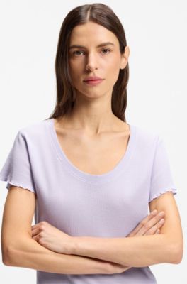 Waffle-structure pyjama T-shirt in a cotton blend, Light Purple