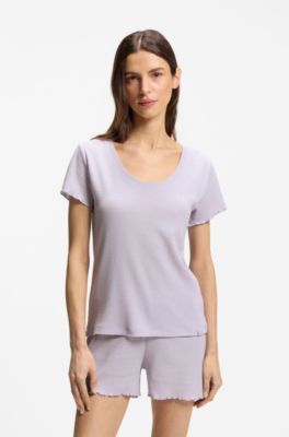 Waffle-structure pyjama T-shirt in a cotton blend, Light Purple