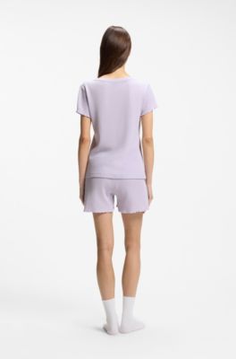 Waffle-structure pyjama T-shirt in a cotton blend, Light Purple