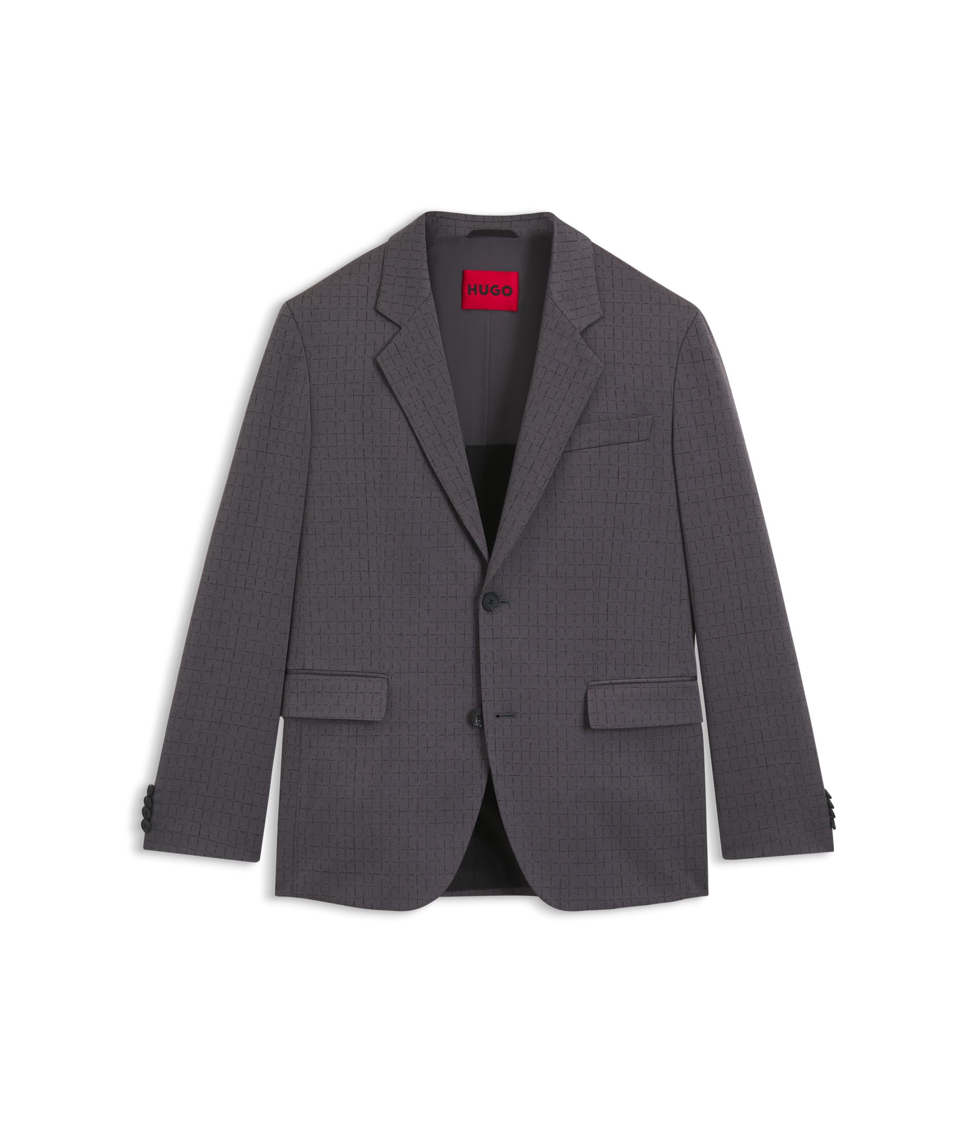 HUGO - Modern-fit suit jacket in checked stretch fabric - Grey